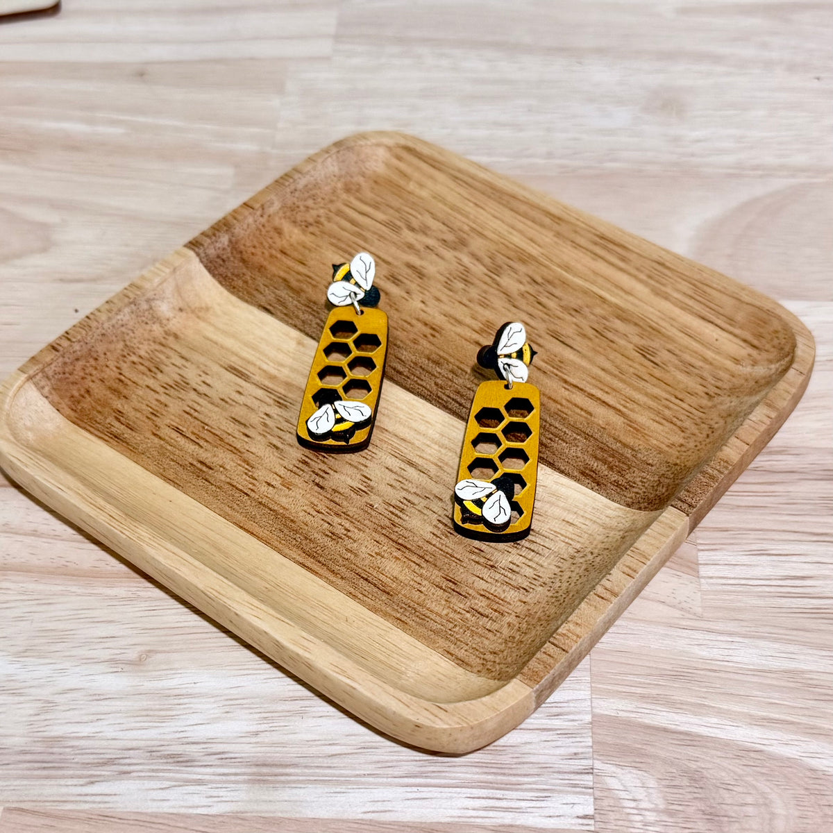 Honey Bee Stud Earrings | Handmade Honeycomb Post Back Earrings