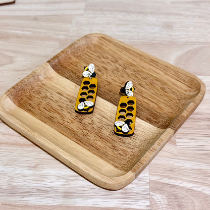 Honey Bee Stud Earrings | Handmade Honeycomb Post Back Earrings