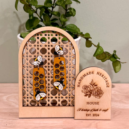Honey Bee Stud Earrings | Handmade Honeycomb Post Back Earrings