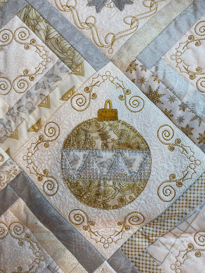 Silver & Gold Applique & Embroidered Christmas Quilt