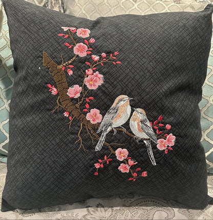 Cherry Blossoms with Birds Pillow