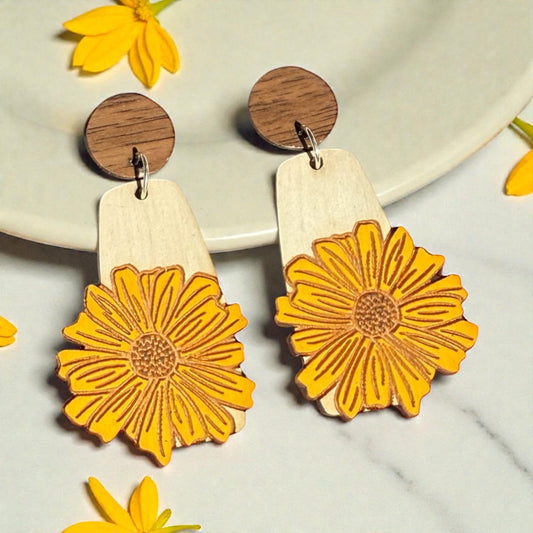 Daisy Dangle Wood Earrings