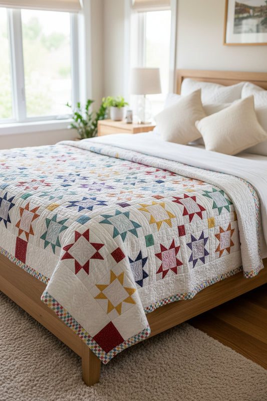 Prairie Star Quilt with intricate embroidery highlights