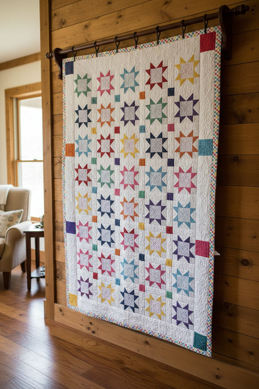 Prairie Star Quilt with intricate embroidery highlights