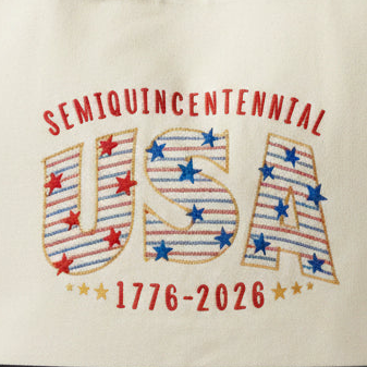 Semiquincenntennial USA 1776-2026 embroidered design on a white background
