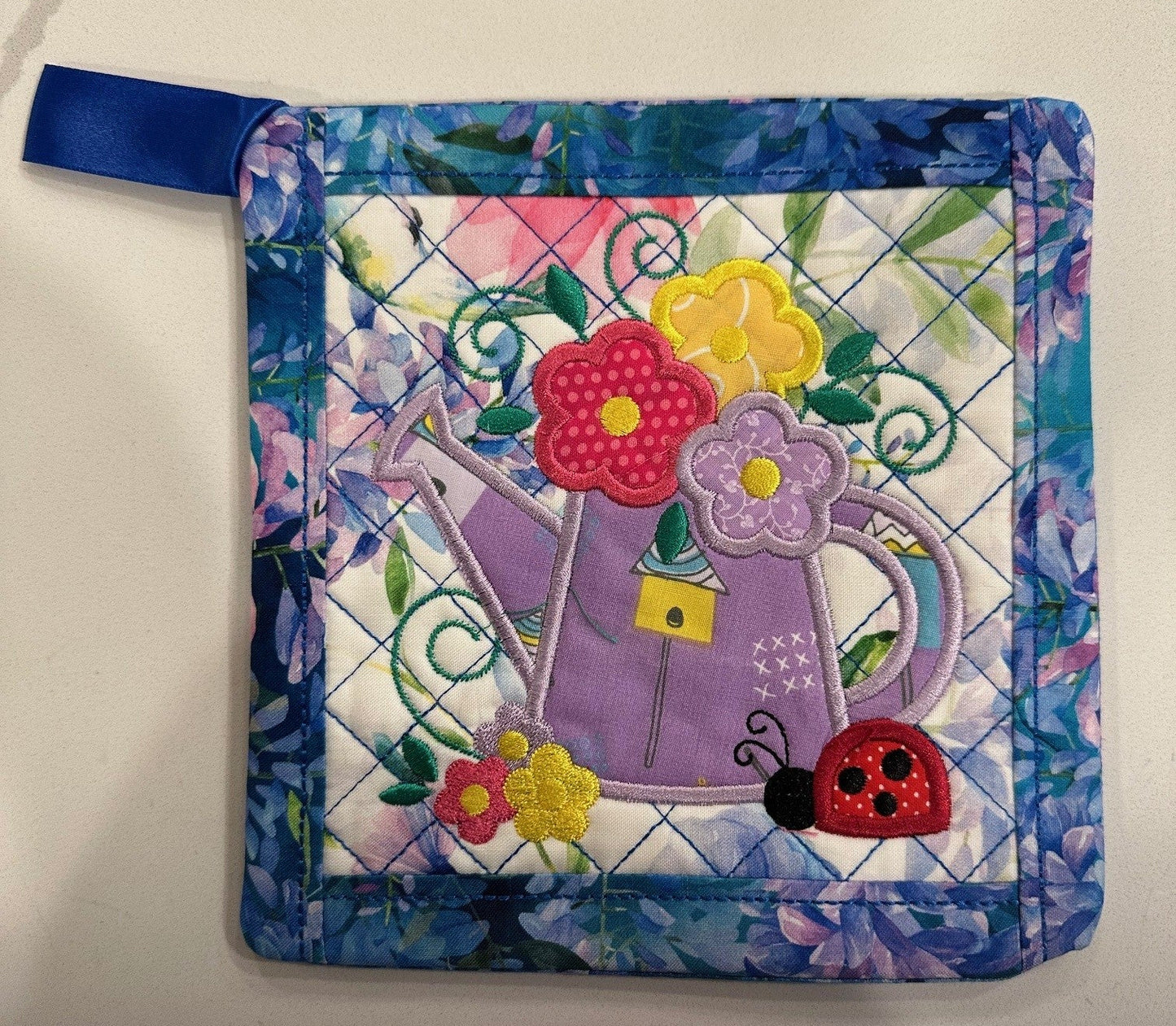 SPRING WATERING CAN WITH FLOWERS POTHOLDER