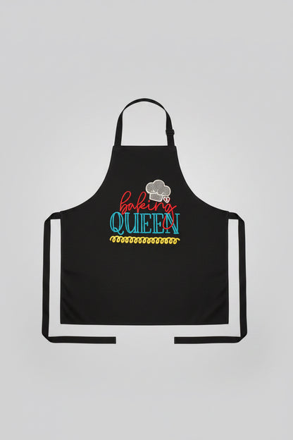black apron with 'Baking Queen' text