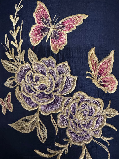 Navy Rose Garden with Butterflies Pillow