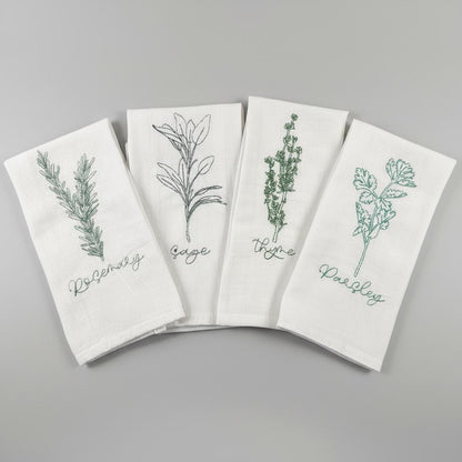 Herb Tea Towel Set Gift for Chefs and Bakers Botanical Dish Rag Kitchen Towel Set