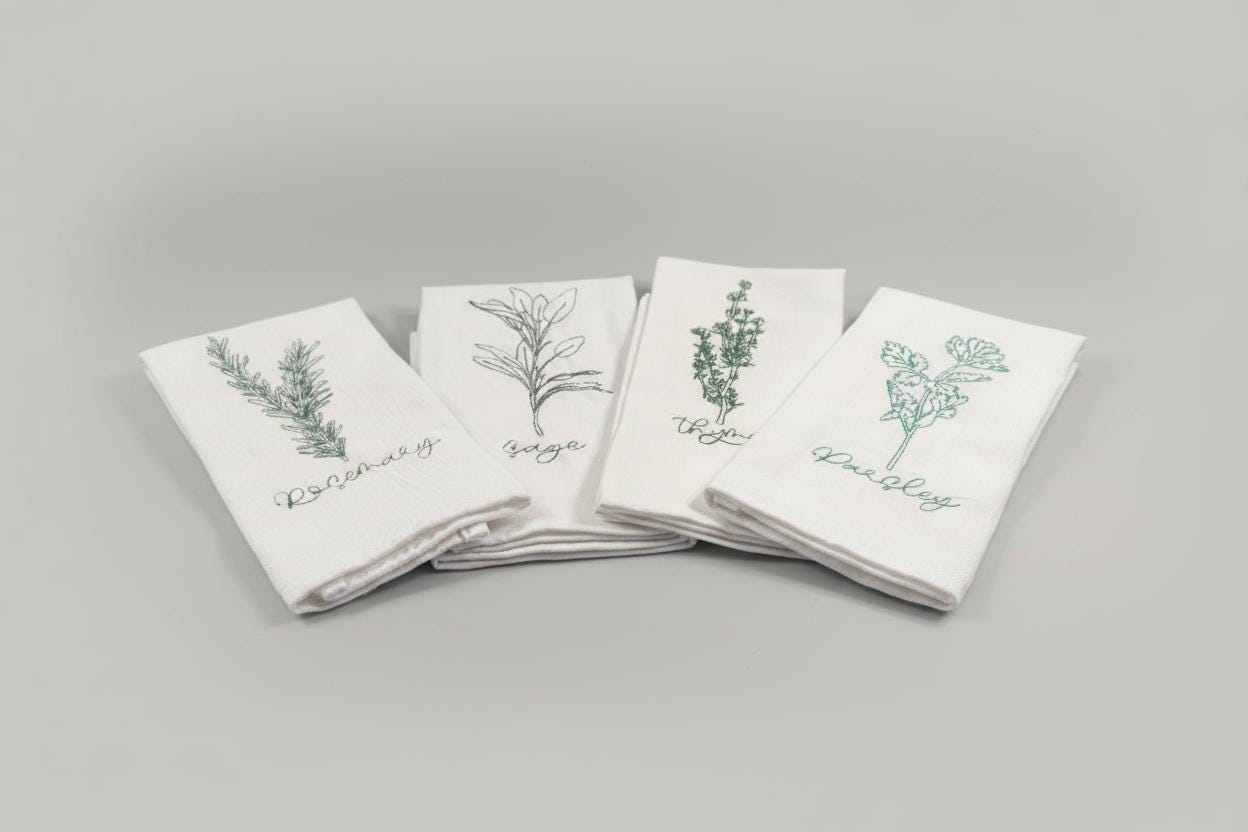 Herb Tea Towel Set Gift for Chefs and Bakers Botanical Dish Rag Kitchen Towel Set