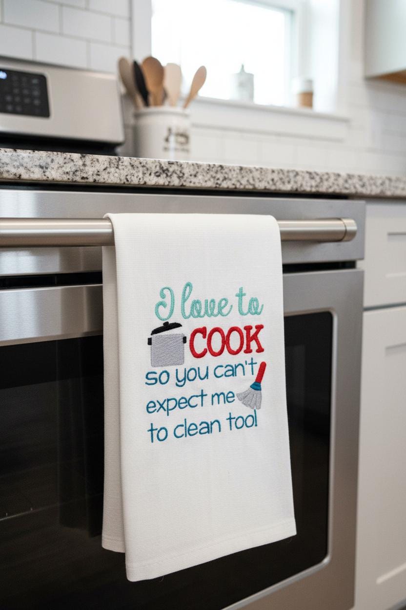 Charming Kitchen Towel Dish Towel Embroidered Tea Towel Cute Kitchen Decor Gift for Bakers Chefs Dish Rag Funny Towel