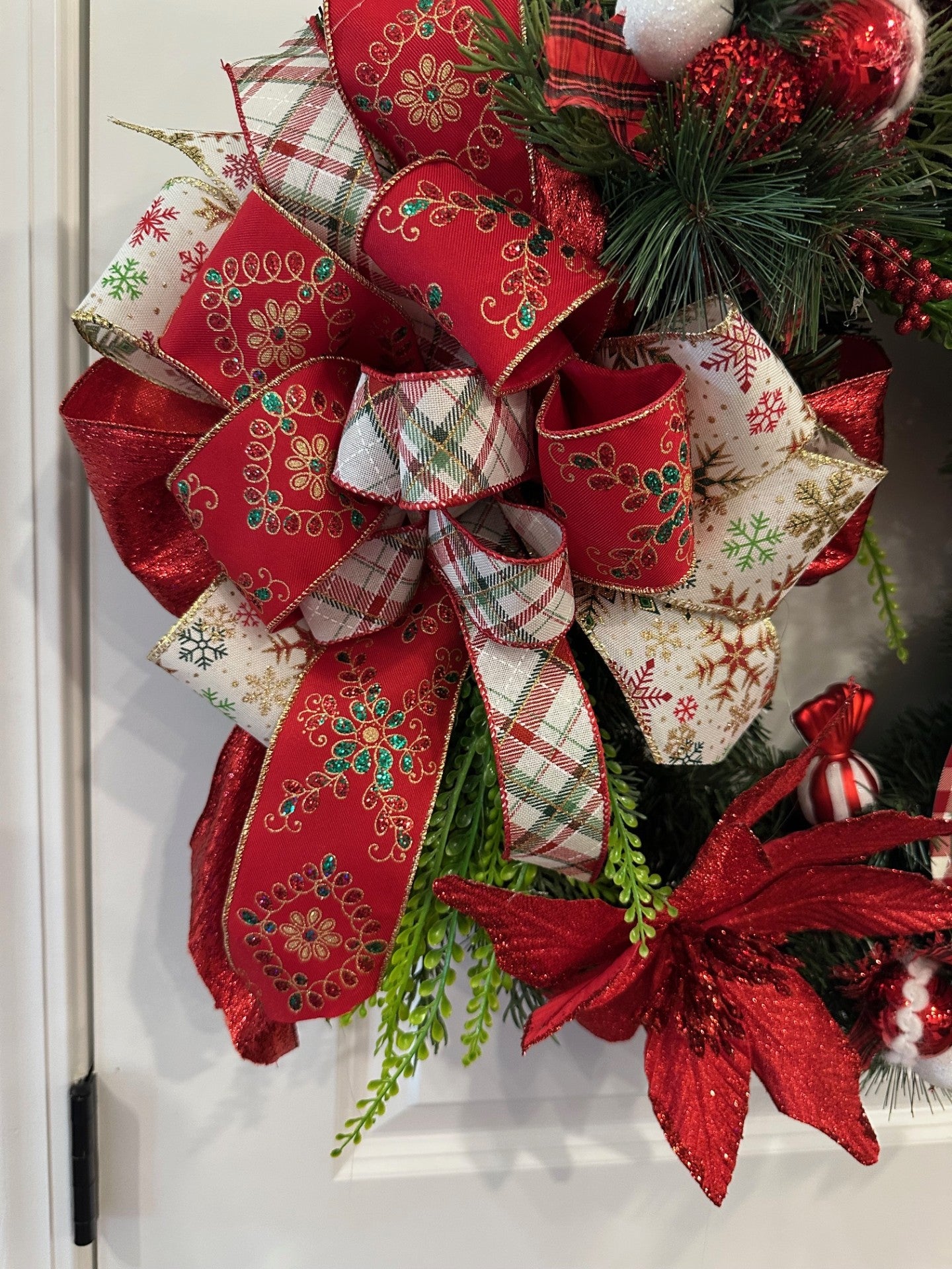 Merry Christmas Wreath 22" pine wreath with large bow in traditional red & green