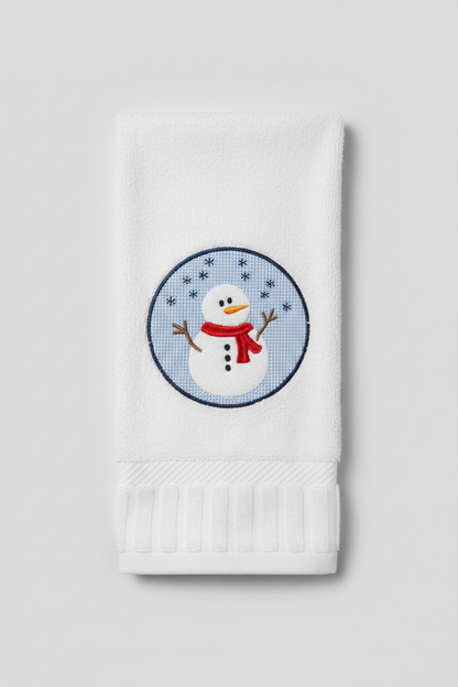 Snowman Embroidered Hand Towel – 100% Cotton Festive Holiday Powder Room Decor