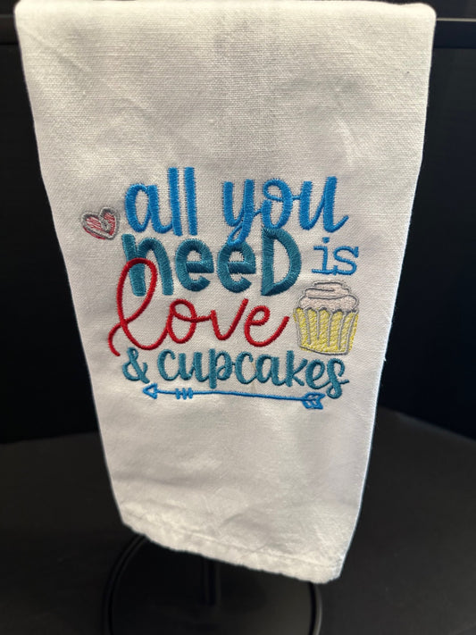 Funny "Love & Cupcakes" Dish Towel